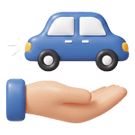Blue toy car hovering above an open hand, symbolizing car care or protection.